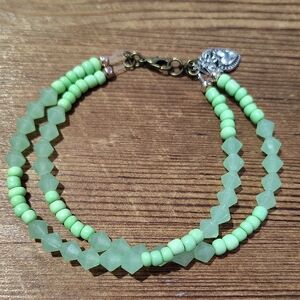 Lime Green Double Strand Beaded Ladies Bracelet,  Handmade Ladies Bracelet